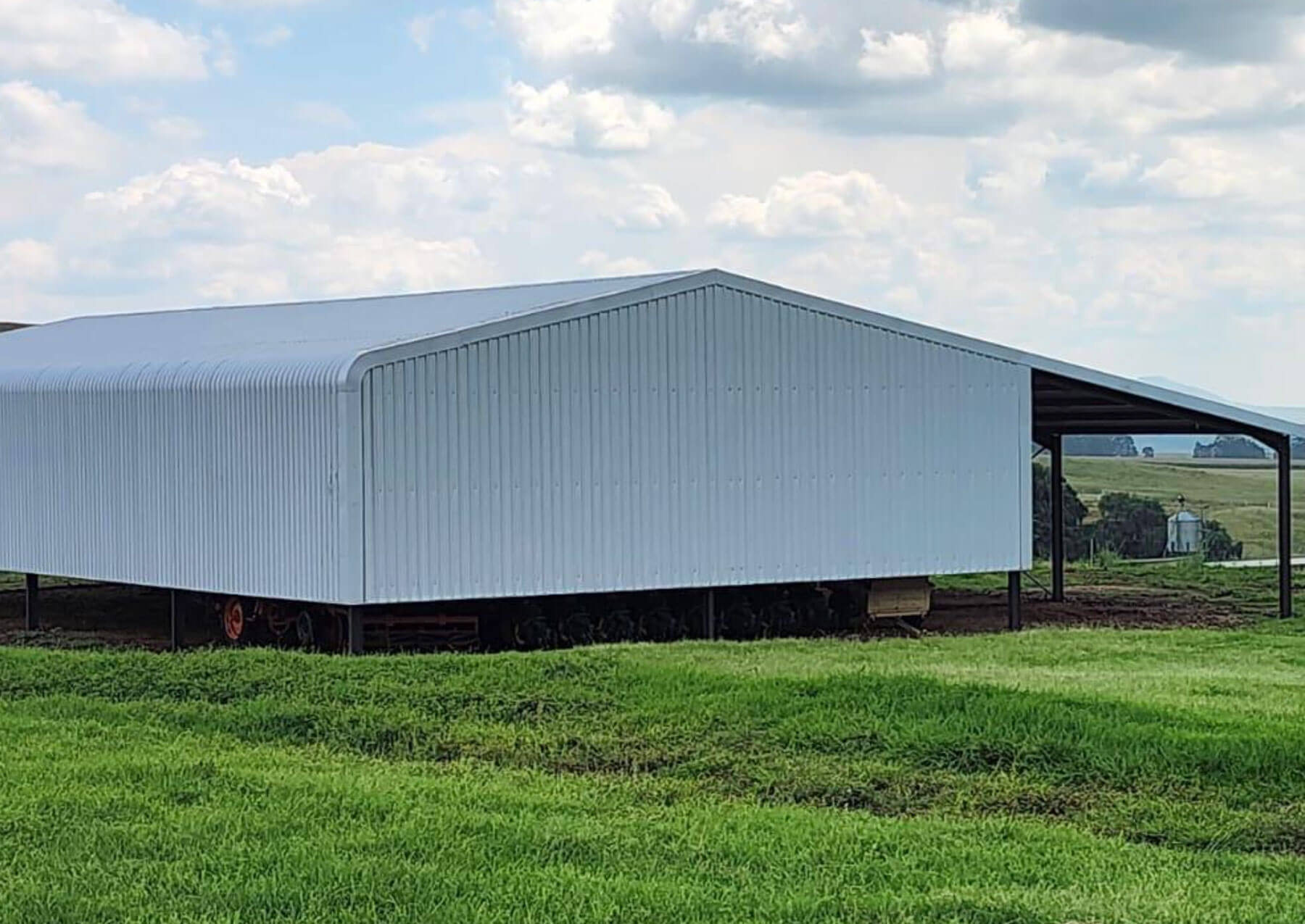 Fully clad steel shed on a rural property